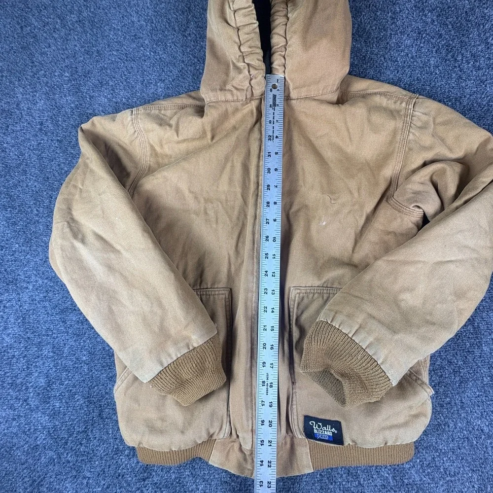 Walls Blizzard Pruf Duck Jacket Youth XL 16/18 Brown Cotton Hooded Full Zip